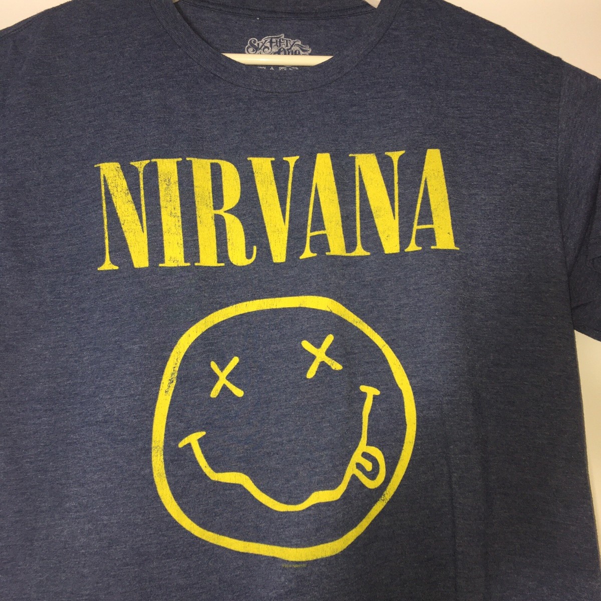 Nirvana T-Shirt Men's XL Drunk Smiley Face Kurt Cobain Blue Adult