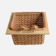 Wicker Pull Out Basket Kitchen Cabinet with Front Handle and Wood Runners