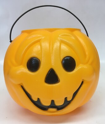 Vintage USA Halloween Blow Mold Pumpkin Teeth Candy Pail Bucket JOL General Foam
