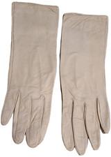 Vintage Size S Beige Leather Silky Lined 10.5" Long Formal Gloves