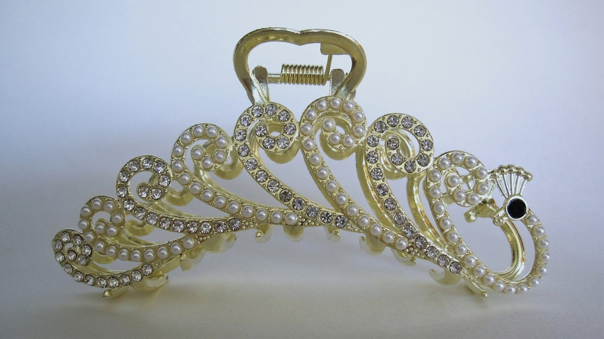 Gold Crystal Peacock Hair Clop Amazon.com : Beautiful Jewelry Peacock Design Crystal Women  main image 2