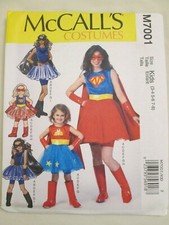 McCalls 7001 Girl Superhero Costume Pattern 3-8 Dress Cape Mask Boot Covers Belt