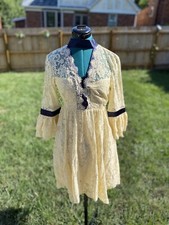 Free People XS Lace Stunning Dress With Satin Trim In Navy. Very Boho
