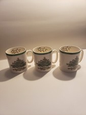 3 Vintage Spode Christmas Tree Mugs , S3324-C, Green Rim , Holly Garland, Made I