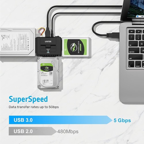 Usb 3.0 To Ide Sata Adapter Dual Head Hdd Ssd External Power One Click Backup - Picture 5 of 6