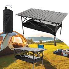 Outdoor Portable Camping Table Aluminum Folding Roll Up Picnic Party Desk w/ Bag