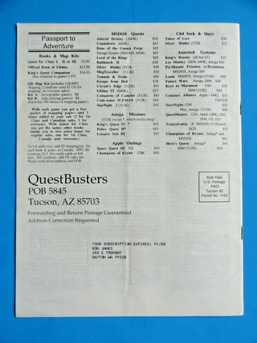 QUESTBUSTERS NOV. 1990 VOL. VII #11 THOUSANDS OF ULTIMA VI PLAYERS DESTROY GAMES - 第 6/9 張圖片