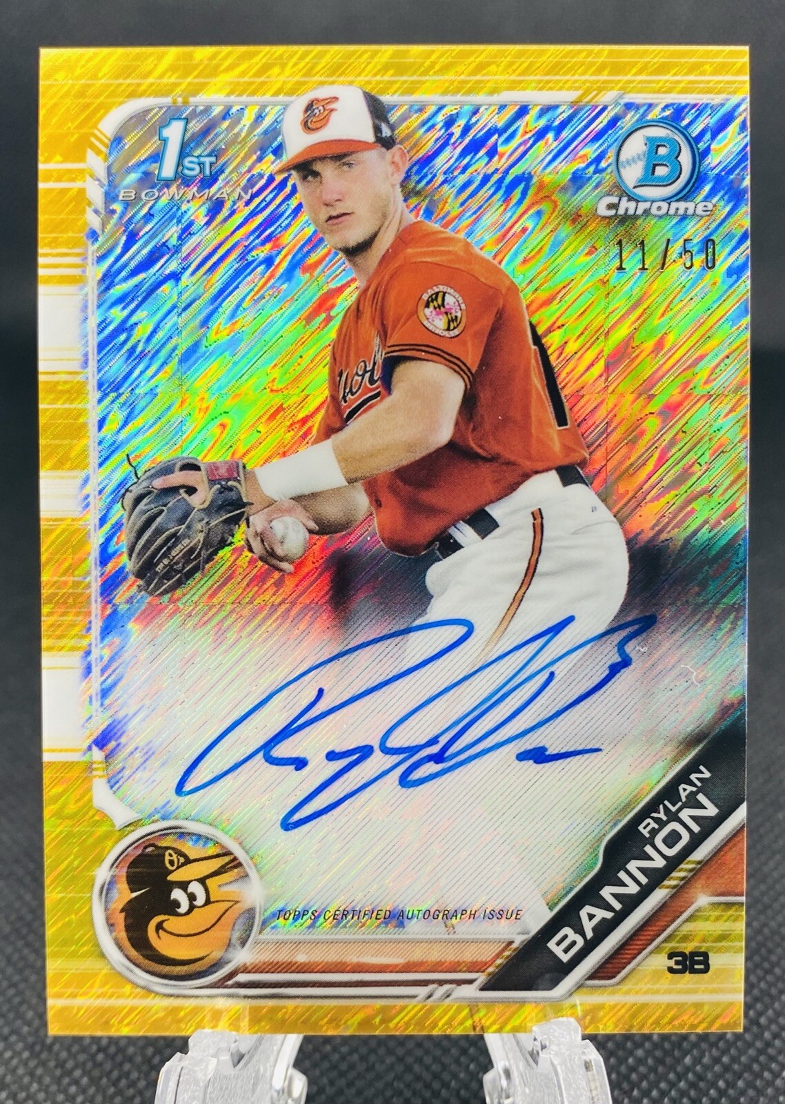 Rylan Bannon 2019 Bowman Chrome Gold Shimmer Refractor Auto 11/50 Rookie Orioles