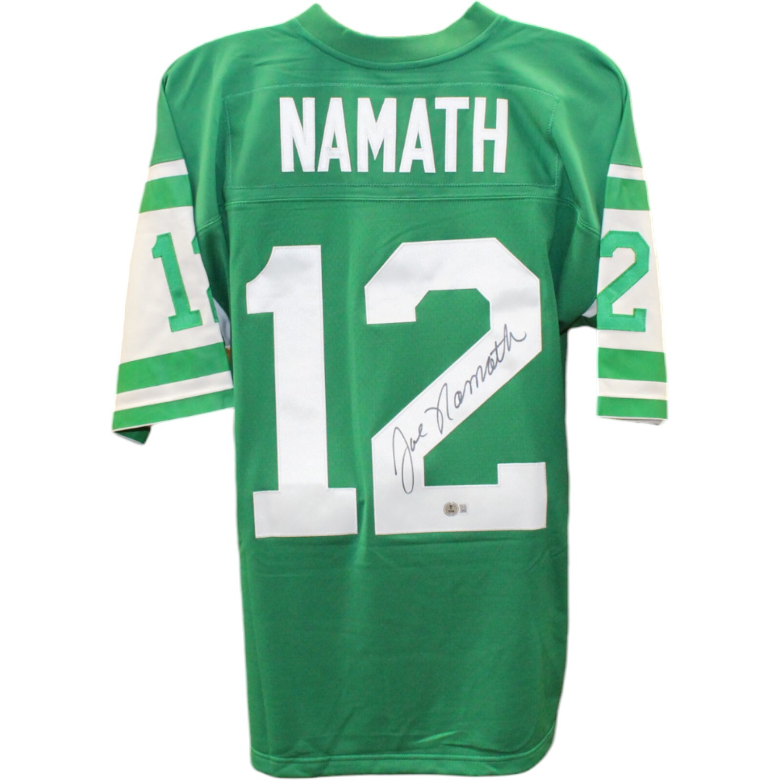 Joe Namath Autographed Signed New York Jets Green Mitchell & Ness Xl Jersey Beckett 