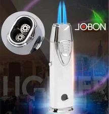 2025 New JOBON Metal Gas Lighter Outdoor Windproof Blue Flame Dual Torch Cigar