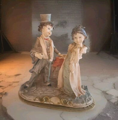 Vintage A. Giannelli Italian Alabaster Sculpture - Young Victorian Couple - Sign