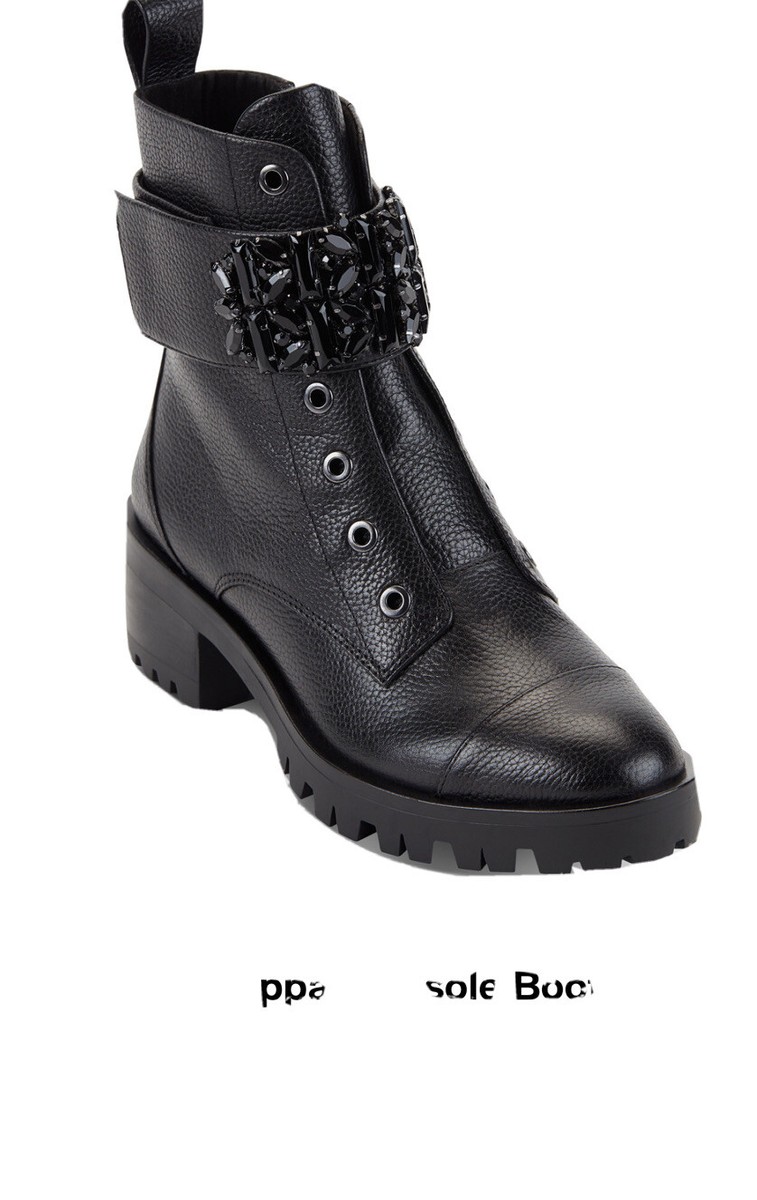 KARL LAGERFELD PARIS PAYSON JEWELED STRAP BLOCK HEEL COMBAT Boots BLACK  ❤️❤️❤️