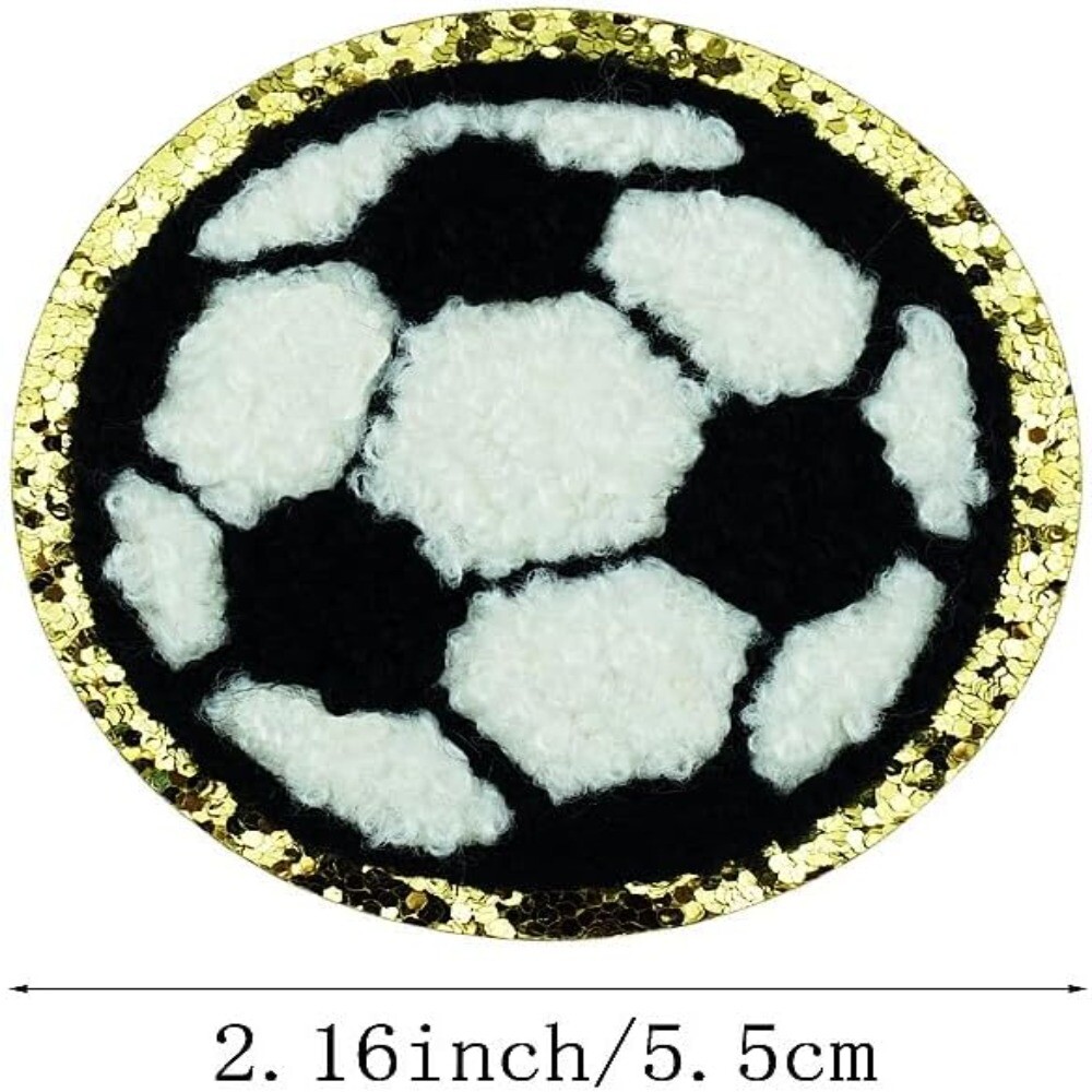 Football shape Soccer Ball Patch Gold Edges Iron On Patch Repair