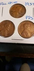 SET OF 3 1937 LINCOLN WHEAT PENNIES EXTREMELY  FINE  P, D AND S