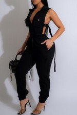jumpsuits for women Casual Solid Patchwork Pocket Zipper Collar Skinny Jumpsuits