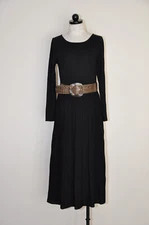 Soft Surroundings Black Jersey Bodice Knit Pleated Metallic Midi Dress Women M