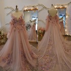 Pink Off the Shoulder Wedding Dresses A Line 3D Flowers Tulle Bridal Gowns