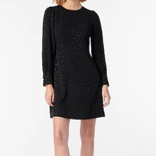 J Crew New long sleeve Shift dress in jacquard floral dot black fit and flare