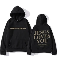 Jesus Loves You Hoodie Gothic Pattern Sudaderas Punk Soft Warm Hooded Sweatshirt