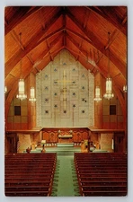 St. John's Lutheran Church Bellevue Ohio Gothic Interior Postcard 1968