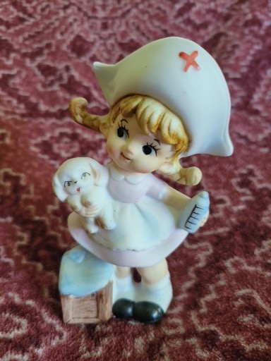 Vintage Enesco Napco Lefton Norleans Japan Child Nurse Dog Figurine Medical Pro