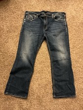 Silver Jeans Zac Mens 42x32 Blue Medium Wash Relaxed Fit Straight Leg Stretch