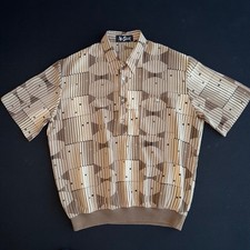Polo vintage Alan Stuart uomo L marrone marrone marrone geometrica op-art a fascia retrò anni 70