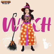 Witch Costume for Girls, Light-Up Orange Witch Costume, Fairy Tale Witch, S Size