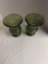 Vintage Avocado Green Textured Napco Flared Vase Lot Of 2 USA Made