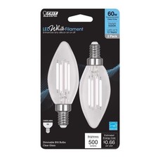 Feit White B10 E12 Candelabra Filament LED Bulb Daylight 60 Watt Equivalence