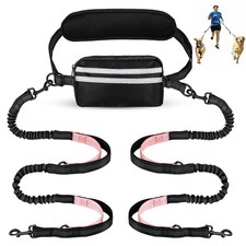 Hands Free Dog Leash with Pouch Dual Attachment for Two Dogs Retractable Bung...