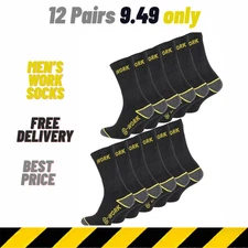 12 Pairs Men Work Socks Workwear Reinforced Cushioned Boot Crew Fit Size 6-11