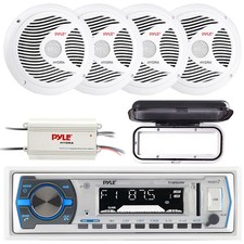 PLMRB29W Pyle Marine MP3 USB Radio, 4x 6.5" Speaker, 4CH Amplifier, Stereo Cover