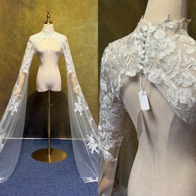 Wedding Jacket Lace Appliques Long Sleeves Bride Capes High Neck Bridal Jacket