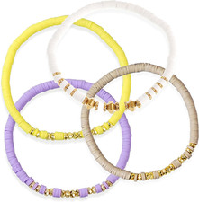 Clay Beaded Bracelets Stack Friendship Women, Boho Gold Beads Bracelet Set Summe