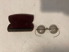 Antique 1900s Round Wire Rim Eye Glasses Spectacles Cable Temples w/ Velvet Case