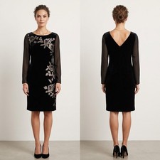 Jacques Vert velour rose printed long sleeve Christmas party above knee dress 10