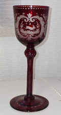 Weinglas rubinrot, geschliffen, Böhmisches Glas, mit Jagdmotiv, 19 cm, TOP 36M