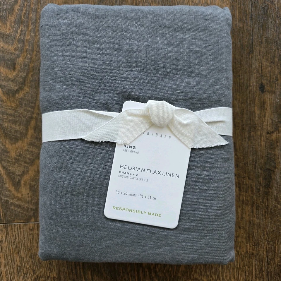 Pottery Barn бельгийский лен KING набор из 2 наволочек древесный уголь новый - Изображение 3 из 4