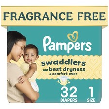 Swaddlers Diapers, Size 1 8-14 lbs , 32 Count, Fragrance Free, 1, White