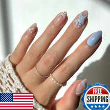 Glamnetic Press On Nails - Salty Waves | Short Almond 3D Starfish Fake Nails
