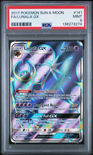 2017 Pokemon Sun & Moon Base Set Lunala GX Full Art #141 PSA 9 - Picture 1 of 2