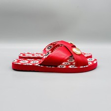 Tory Burch Sandals Womens 7 Red Daisy Floral Crisscross Logo Slide Summer Beach