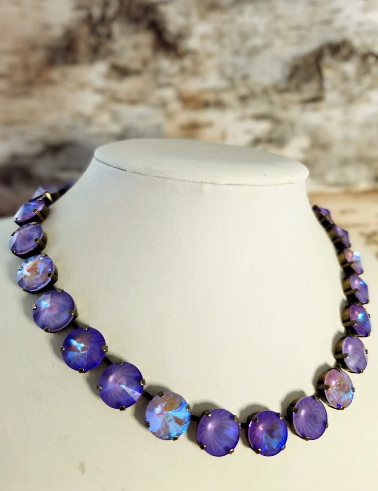 Purple Galaxy Margarita Premium Crystal in Classic Tennis Brass Necklace - Изображение 4 из 4