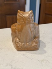 Vintage Frankoma Desert gold Pottery Owl Flower Frog Pencil, Toothbrush Holder