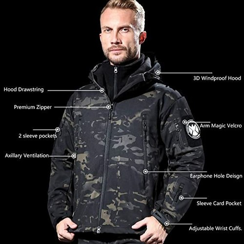 Waterproof Mens Tactical Jacket Soft Shell Coat Army Military Jacket Windbreaker - Picture 5 of 29