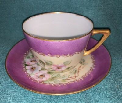 Antique J&C Isolde 1024 Purple Pink Floral Tea Cup Teacup Saucer Set