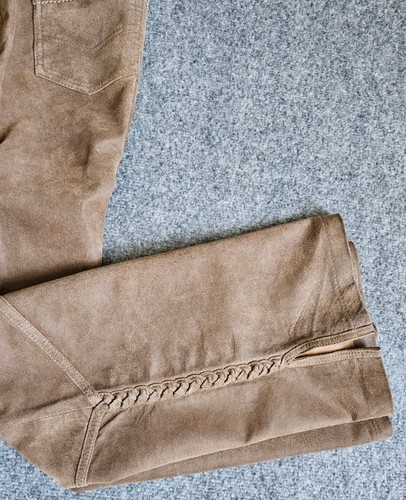 Together 100% Leather Brown Suede Pant Side Plats Detail Women's 8 W31" X L30" - Picture 5 of 12
