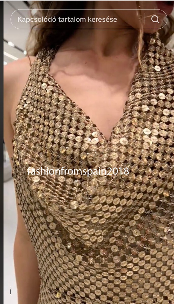 ZARA NEW WOMAN LONG HALTER COWL-NECK GOLD MESH CAMISOLE ZARA NEW WOMAN LONG HALTER COWL-NECK GOLD MESH CAMISOLE