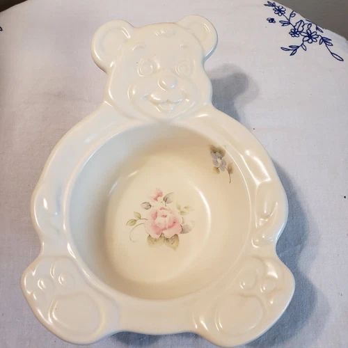 Pfaltzgraff Tea Rose Teddy Bear Kids / Child's Bowl Collectible Stoneware USA
